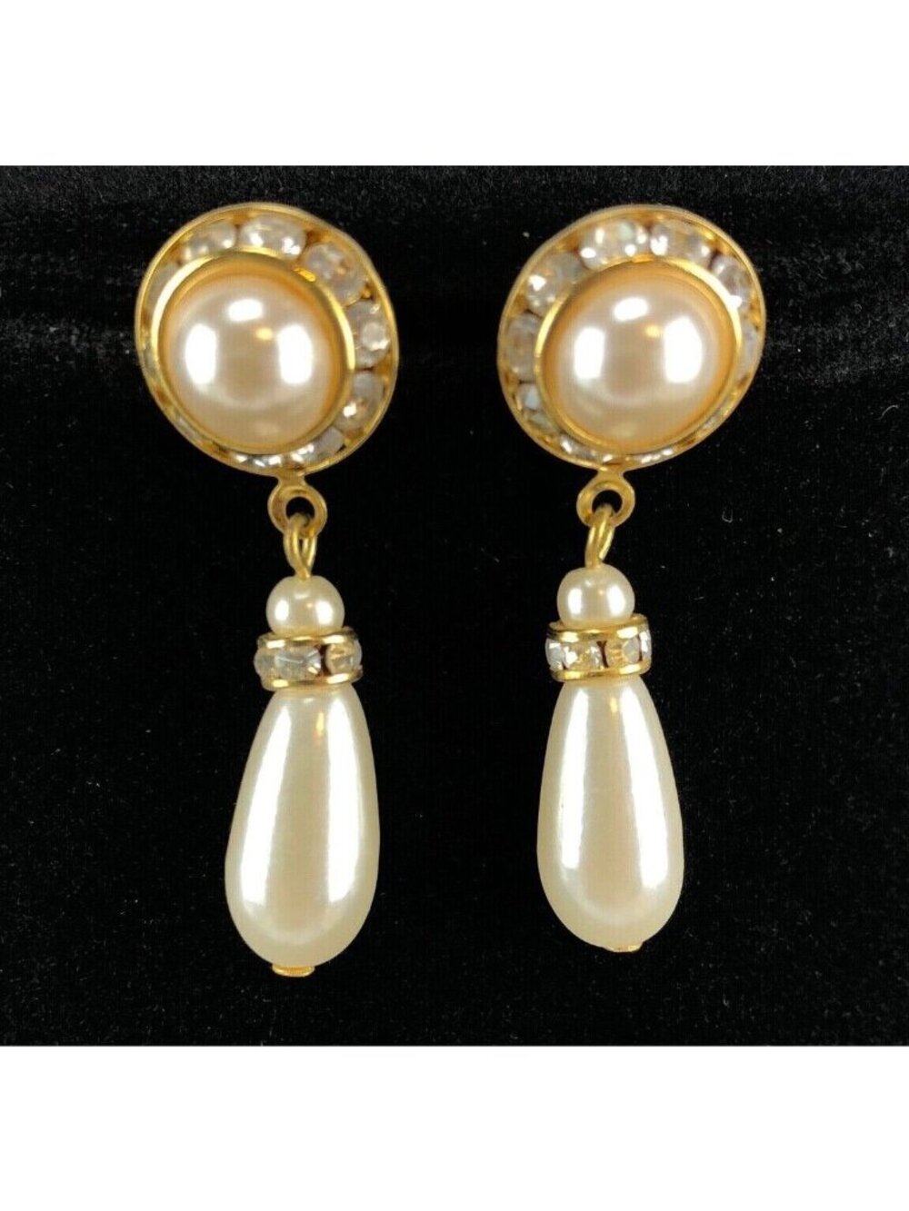 Earrings Crystals & Faux Pearl Dangle Gold Tone
